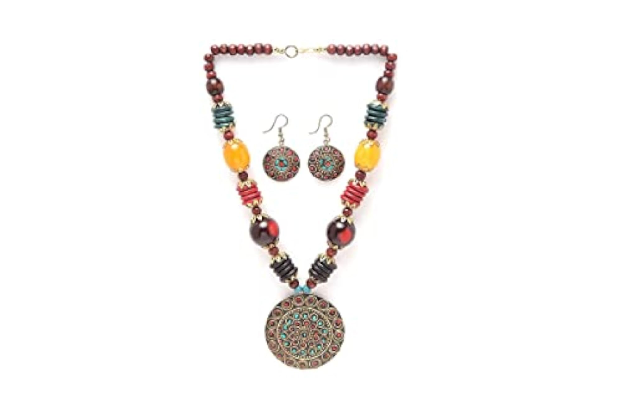 Tibetan Tribal Pendant Necklace & Matching Earrings Set